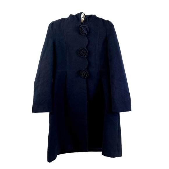 Rothschild Navy Blue Hooded Holiday Dress Coat Girls16 XL Rose Snap Buttons